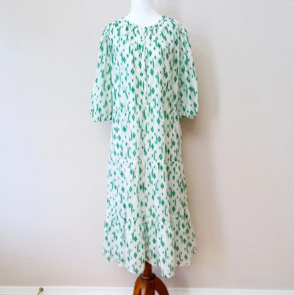 Anthropologie Green and White Midi Dress - Picture 4 of 9